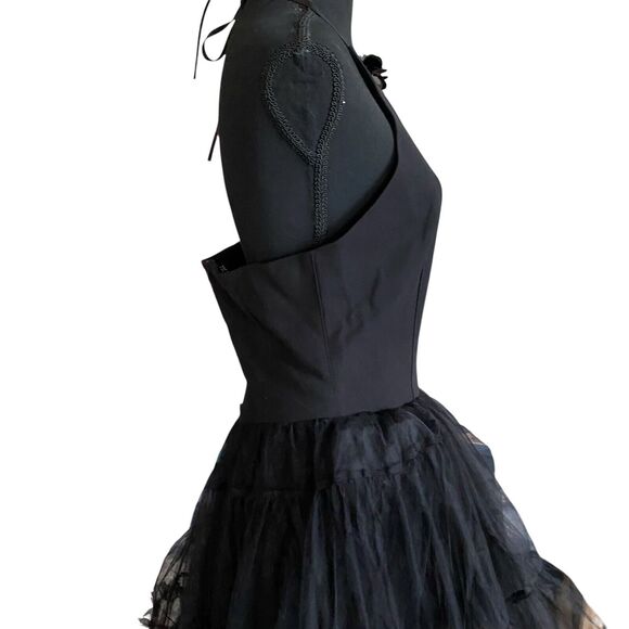 Edge Tulle Black Dress M Halter Neck Open Back Balletcore Fairy Whimsygoth Sexy - Picture 12 of 12